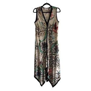 JOSEPH RIBKOFF Sleeveless V-Neck Leopard Tropical Printed Midi Dress S